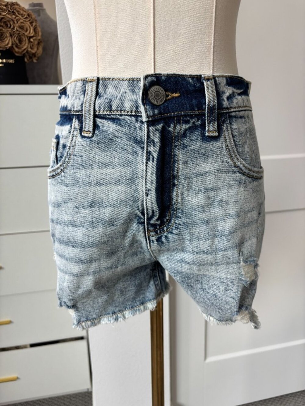 Justice Blue Denim Shorts Frayed Hem Pockets Youth Girl's Size 14
